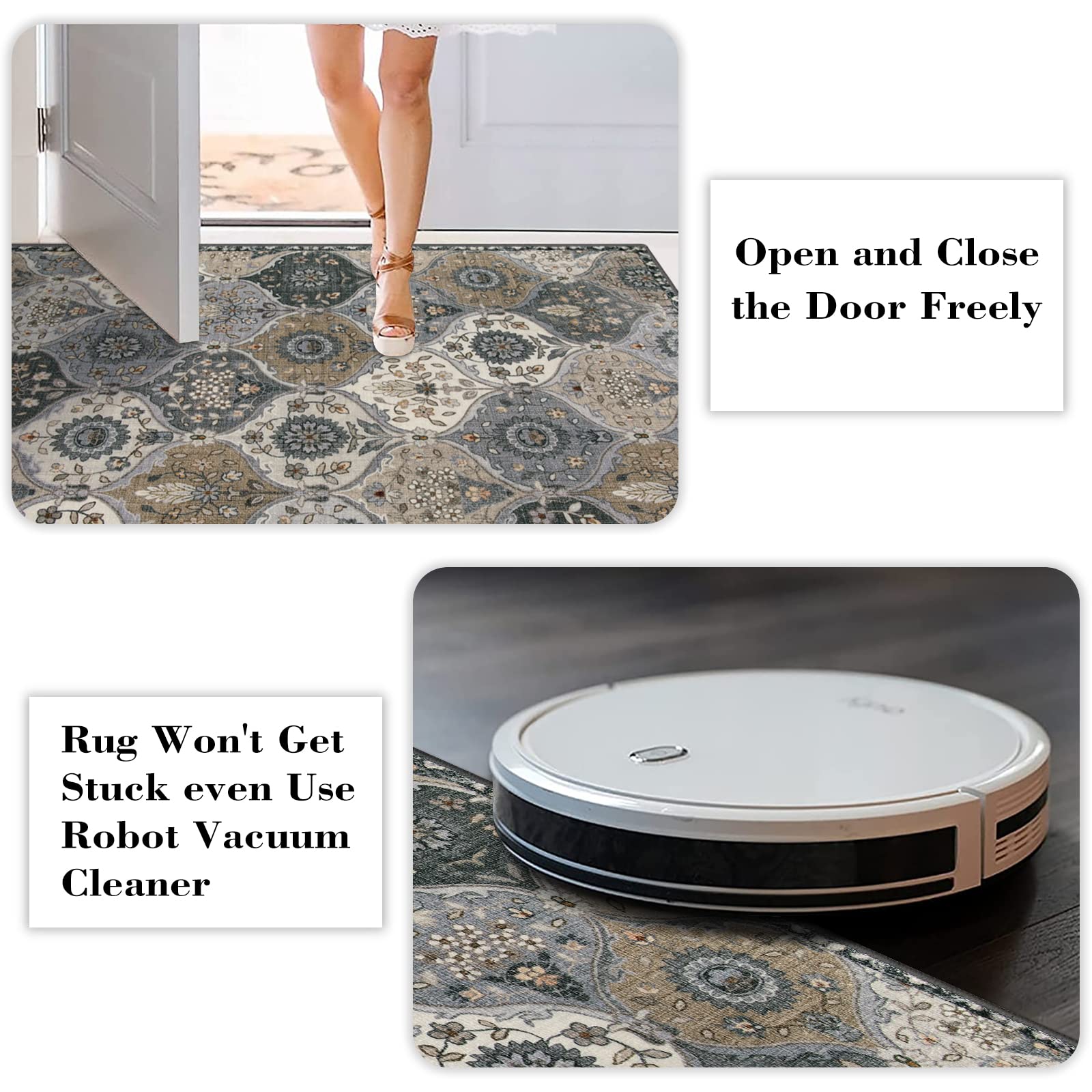 Lahome Elise Grey rug features non-slip backing to stay in place.