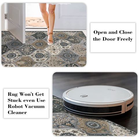 Lahome Elise Grey rug features non-slip backing to stay in place.