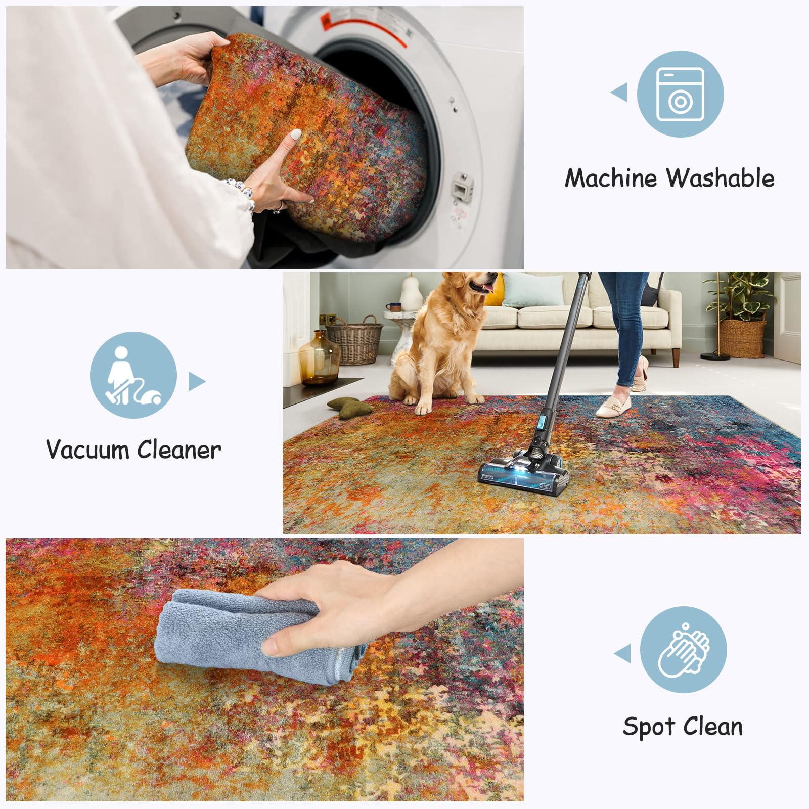 Lahome Non-Slip Rug base keeps floors secure for high-traffic areas and pets.