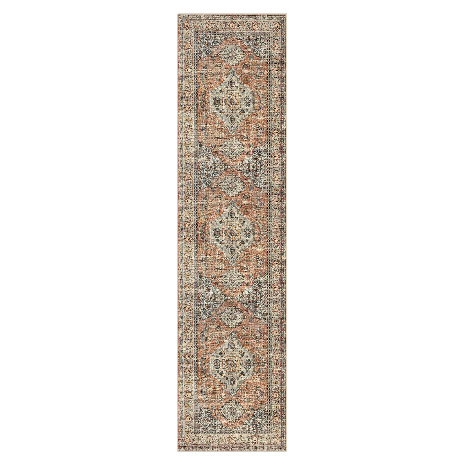 Lahome Oriental Kitchen Runner closeup pile shows a distressed pattern for character.