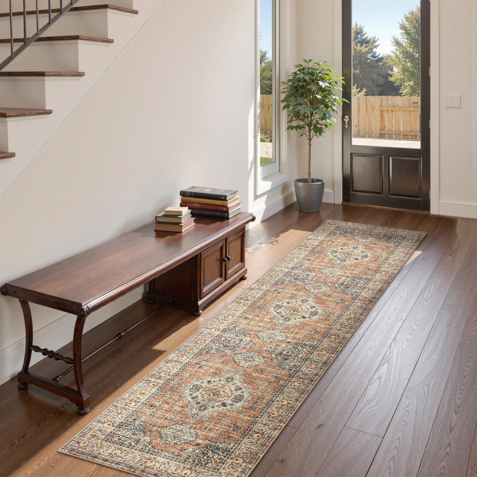 Lahome Oriental Kitchen Runner with non-slip backing stays securely in place.