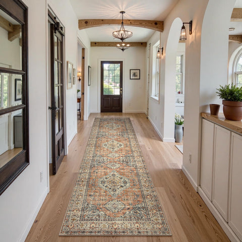 Lahome Oriental Kitchen Runner's washable fabric simplifies cleaning after daily use.