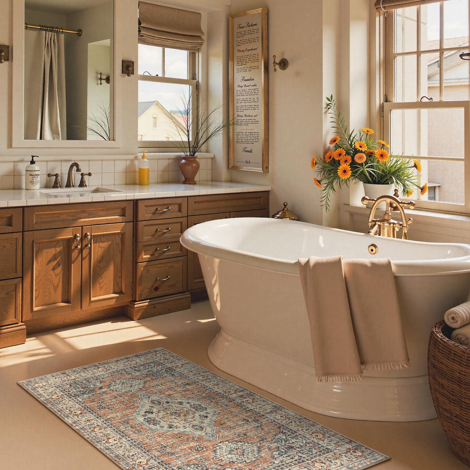 Lahome Oriental rug rolled out for compact size and easy placement