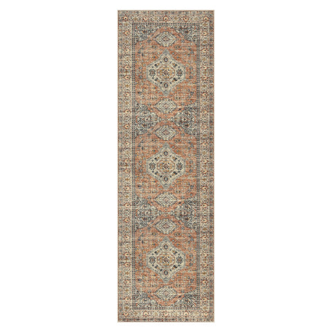 Lahome peach-orange rug is kid and pet friendly for busy homes.