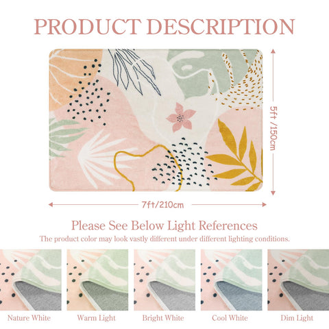 Lahome Pink Rug features an abstract botanical print for modern decor