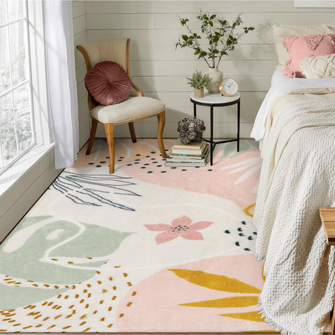 Lahome Pink Rug fits dining rooms and offices with 5x7 versatility