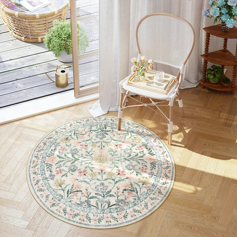 Lahome Sylvie round rug; cozy floor mat for reading corners.