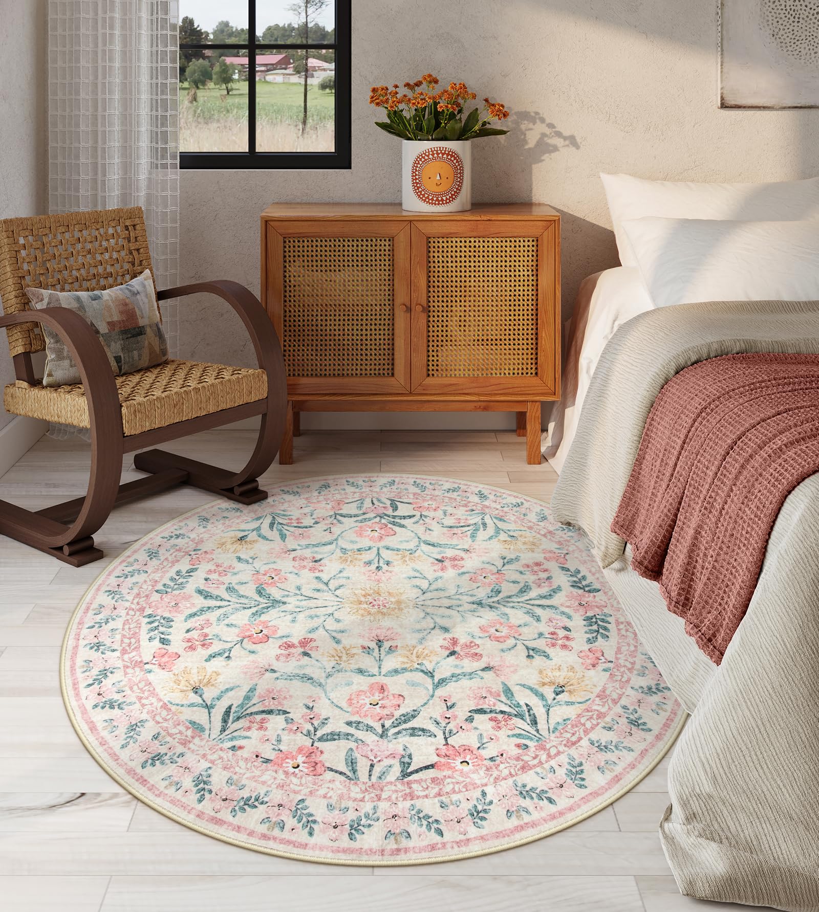 Lahome Sylvie floral pattern detail adds vintage charm to a kid's room.