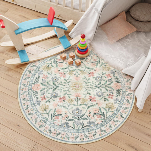 Lahome Sylvie boho floral rug; soft texture for calm rooms.