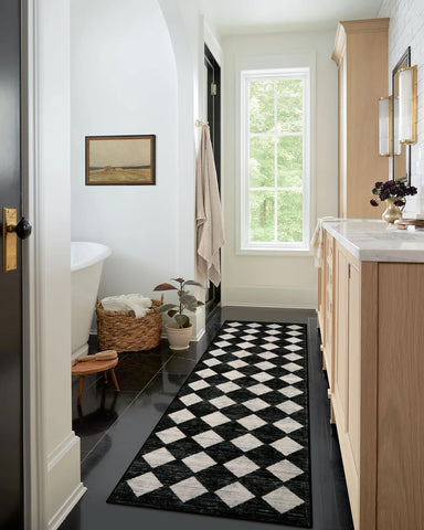 Lahome Moroccan Trellis Runner Rug 2x8 in black ideal for entryways.