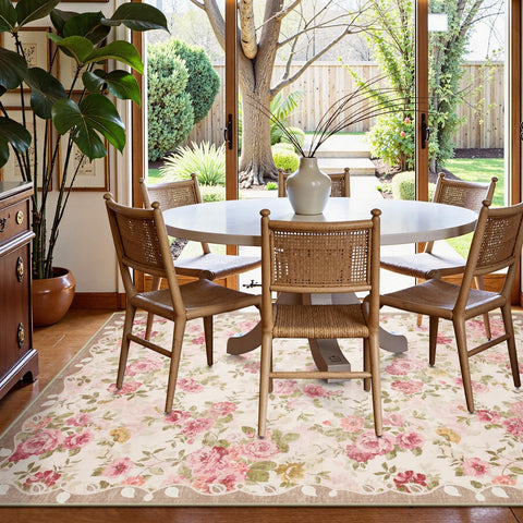 Lahome Vintage Floral 8x10 low-pile rug ideal for chairs and kids