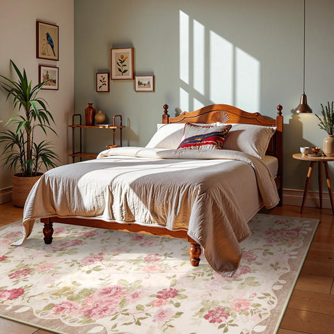 Lahome Vintage Floral 8x10 machine-washable rug for easy cleanup