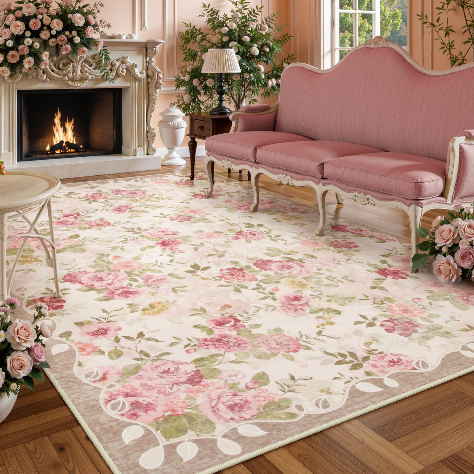 Lahome Vintage Floral 8x10 rug close-up texture shows soft, inviting pile