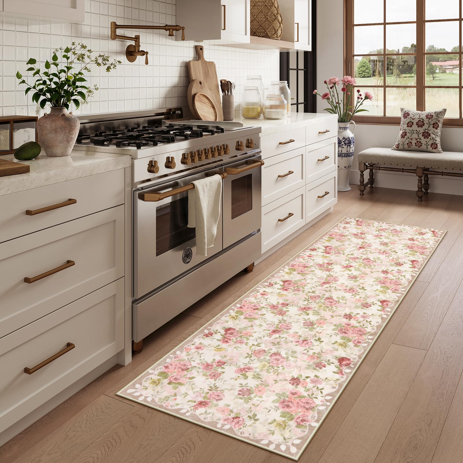Lahome vintage floral living room rug adds charm.