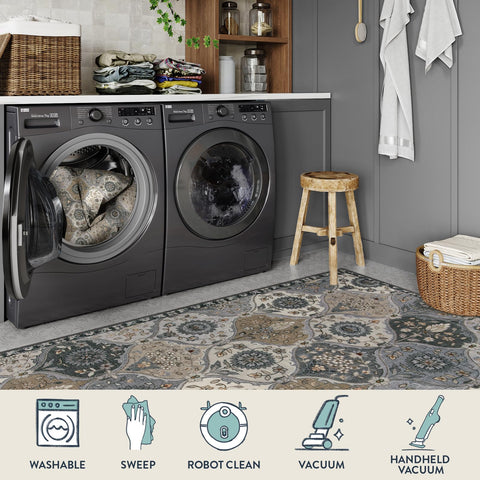 Lahome machine washable vintage rug simplifies quick cleanups
