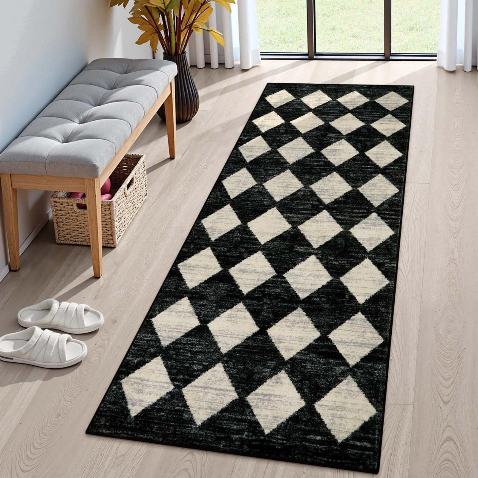 Lahome Zelie kitchen runner with diamond trellis adds timeless style and easy cleaning.