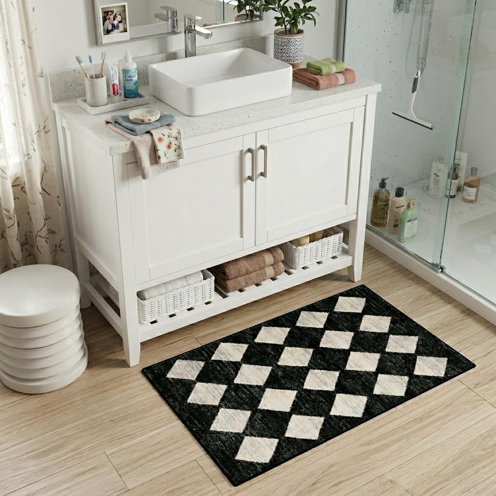 Lahome Zelie non-slip backing detail keeps rug in place on smooth floors.