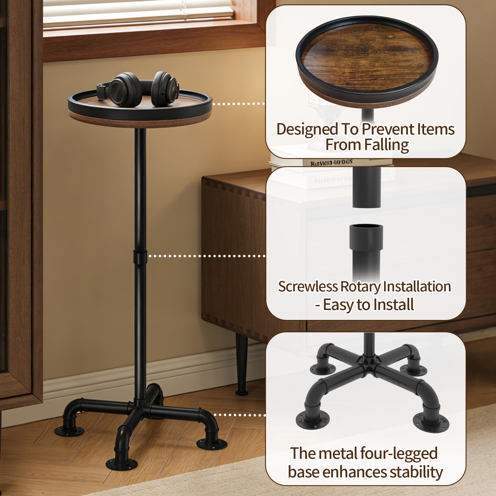 Laiduoleoe compact 12-inch round fits small spaces beside sofas.