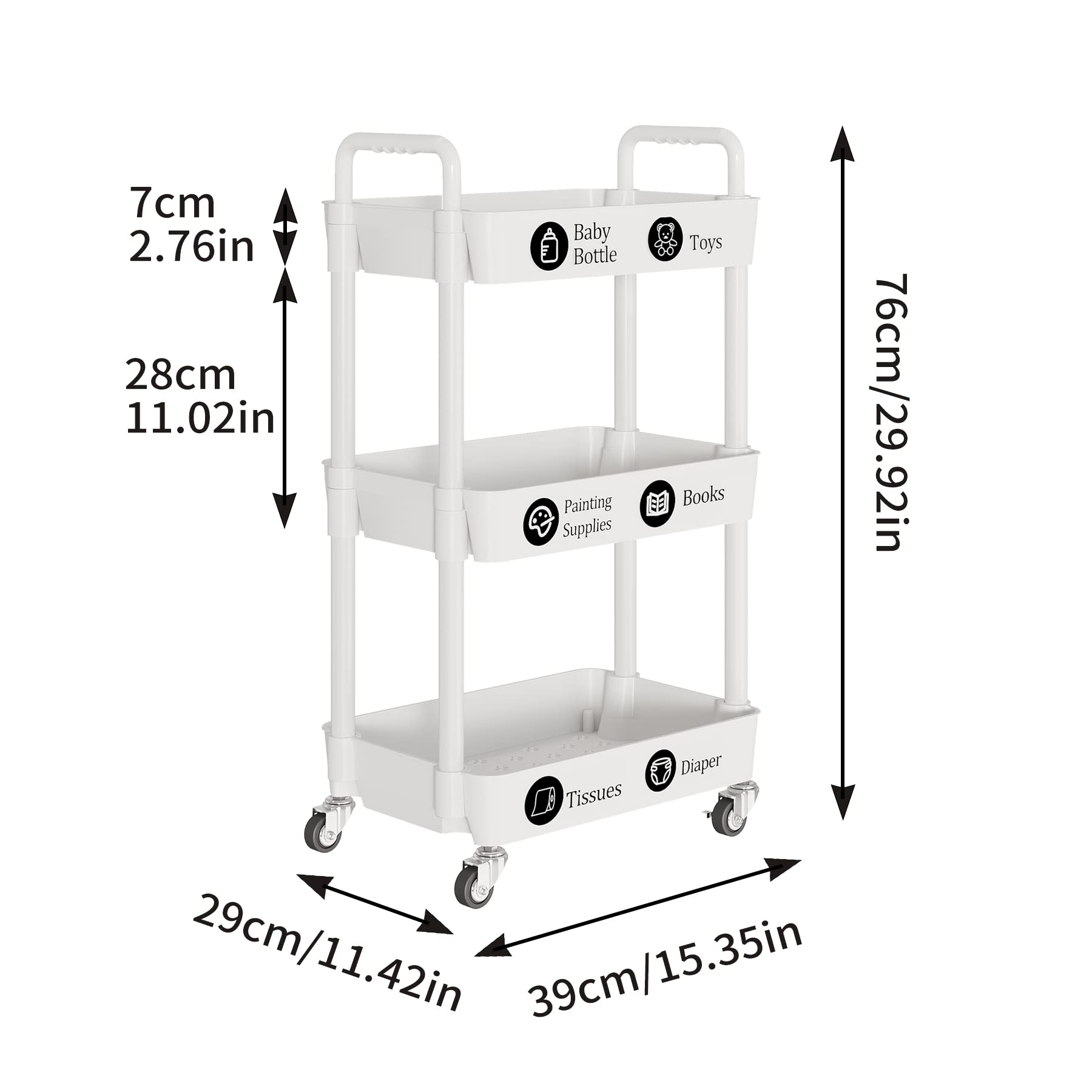 Laiensia 3-Tier Cart sturdy baskets with ample space.