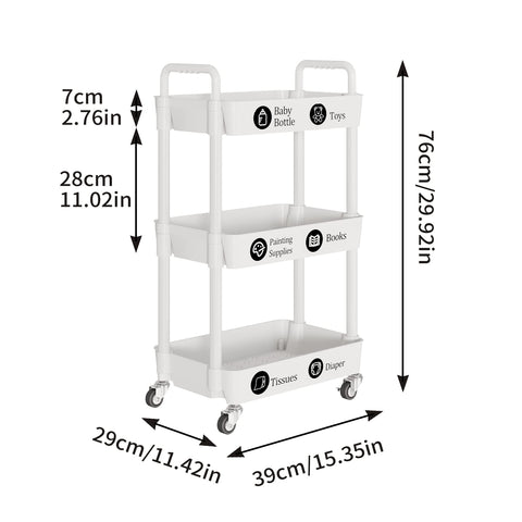 Laiensia 3-Tier Cart sturdy baskets with ample space.