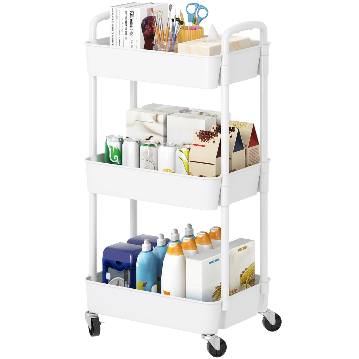 Laiensia 3-Tier Cart with wheels for smooth mobility and flexible placement.