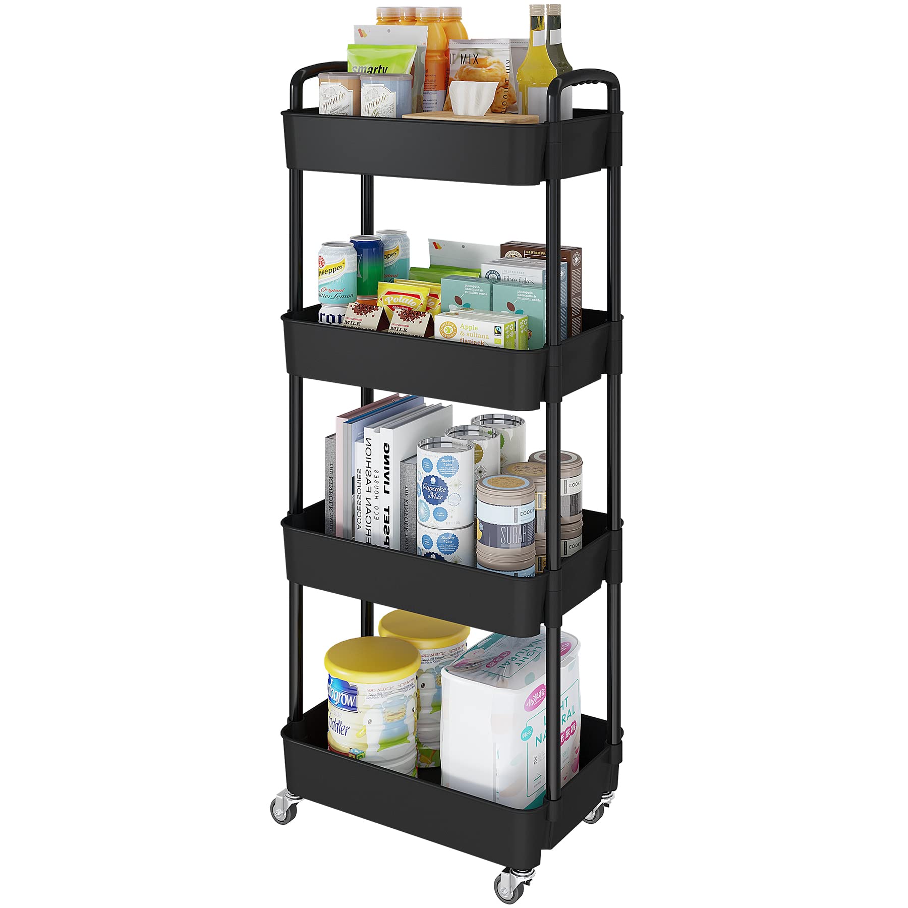 Laiensia 4-tier rolling cart with baskets for versatile kitchen and home storage.