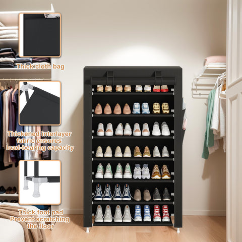 Laiensia 7-tier vertical shoe rack adjustable layers fit various shoe heights.