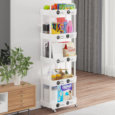 Laiensia classification-labels on cart for organized storage.