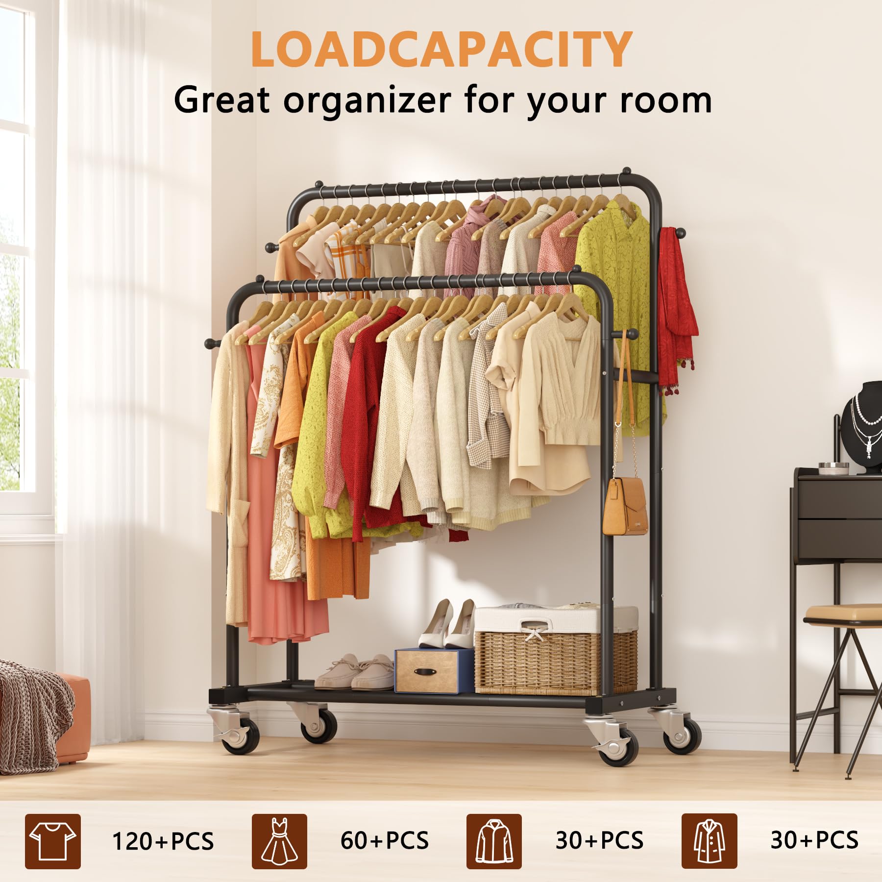 Laiensia double-rods garment rack easy assembly with included tools.