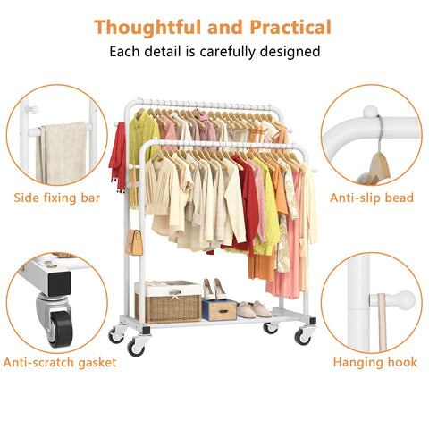 Laiensia double rods rack with four wheels enables easy relocation.