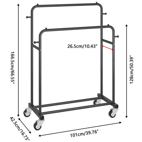 Laiensia double-rods garment rack front view highlighting streamlined design.