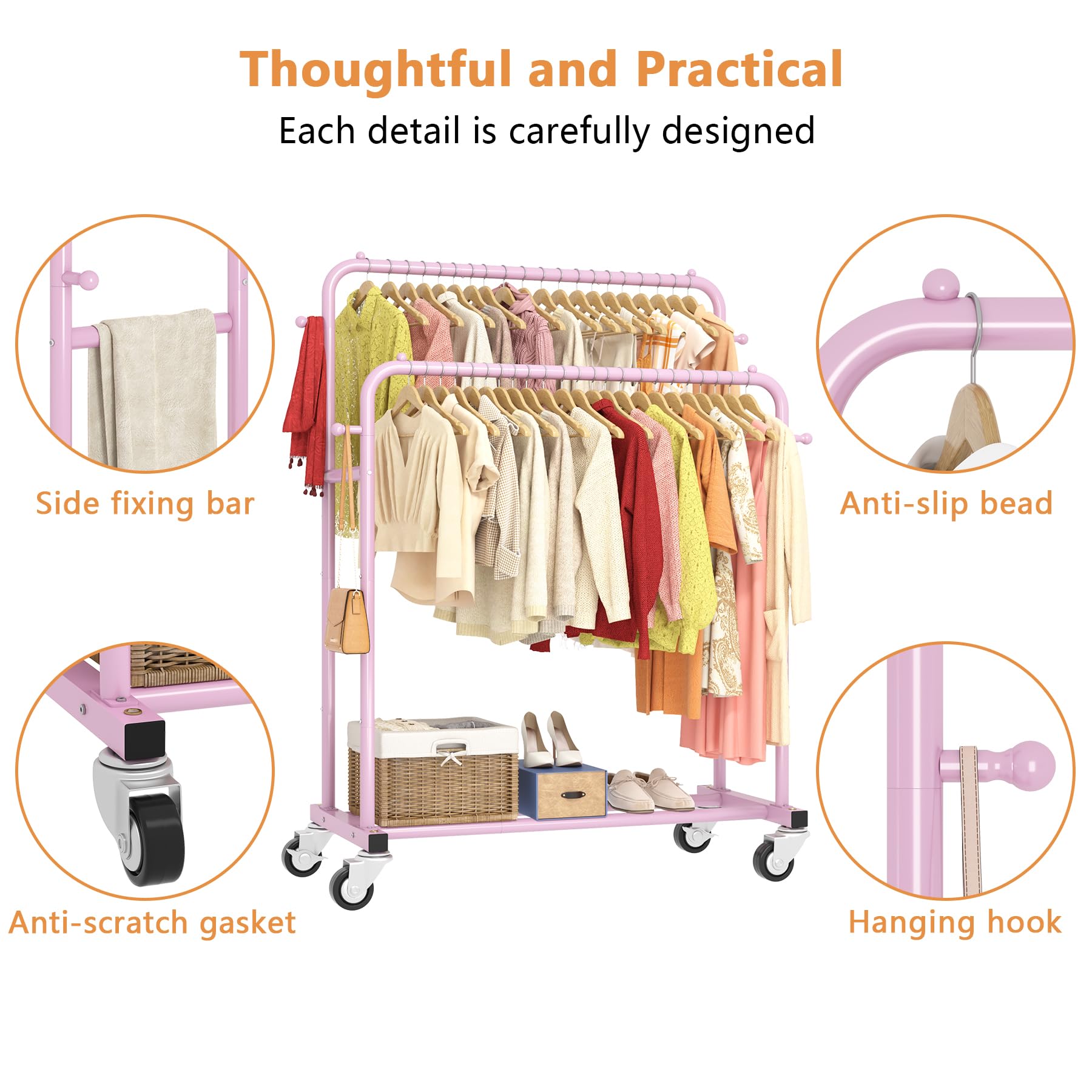 Laiensia pink wheels enable smooth, quiet movement across rooms