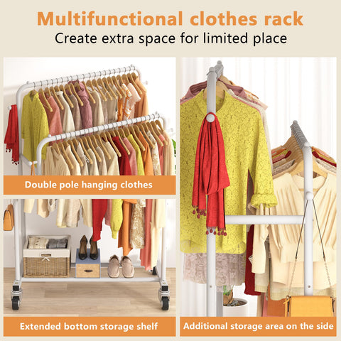 Laiensia garment rack side hooks provide space for hats, scarves, and bags.