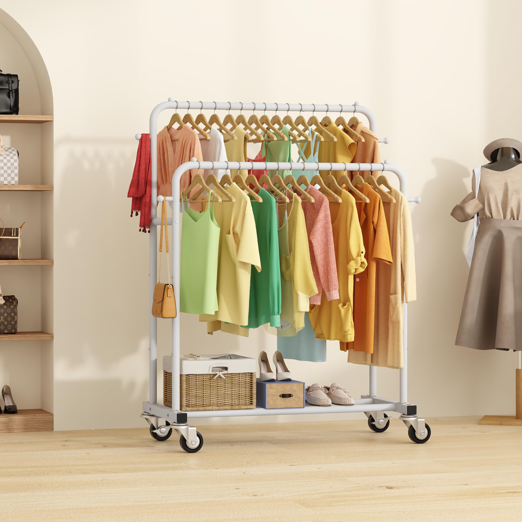 Laiensia portable closet organizer helps keep spaces neat and efficient.