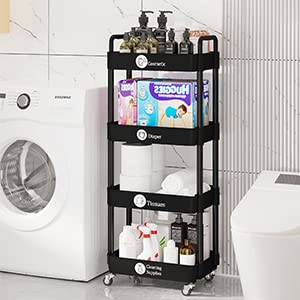 Laiensia black finish rolling cart fits modern decor and saves space.