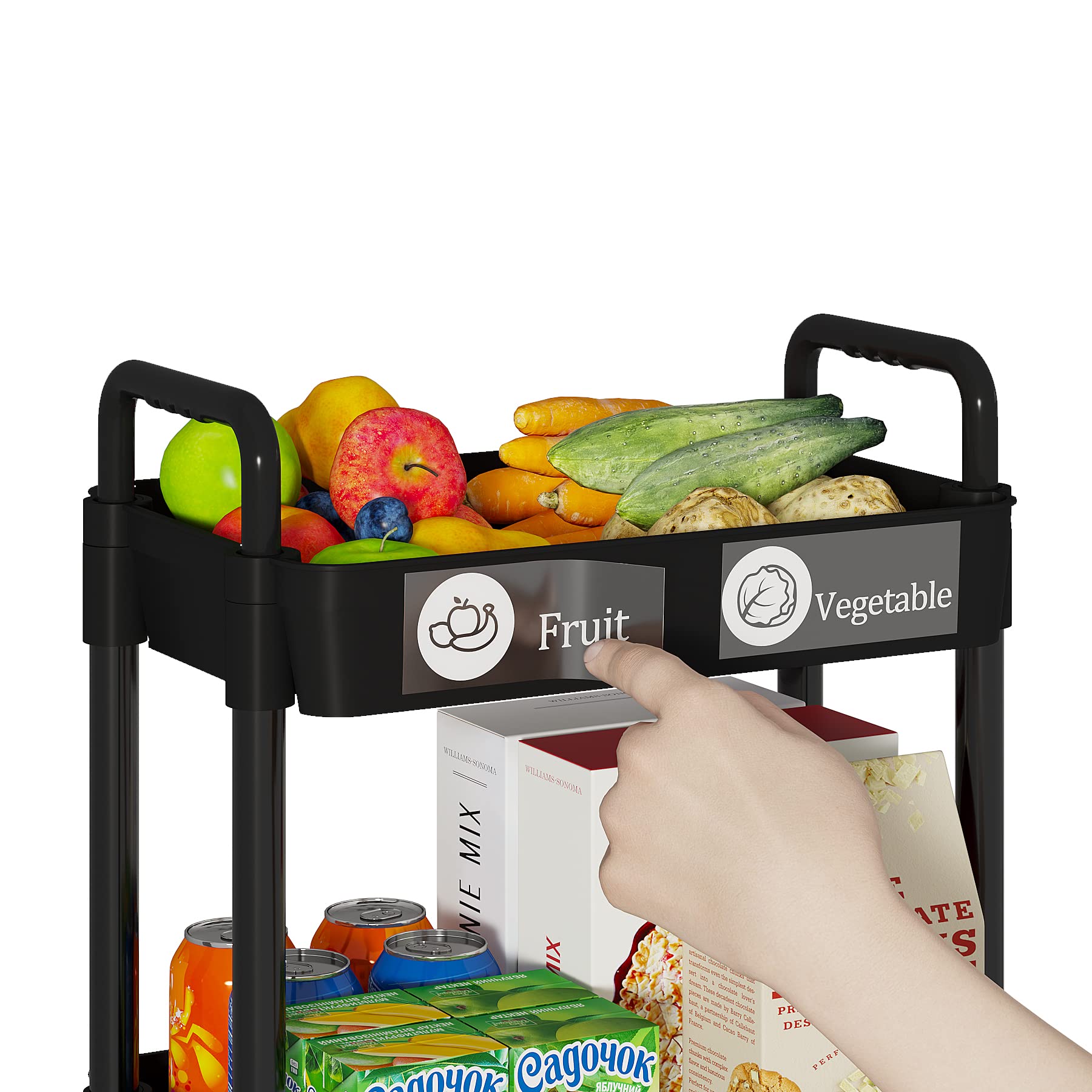 Laiensia rolling cart with classification labels for tidy shelf organization.