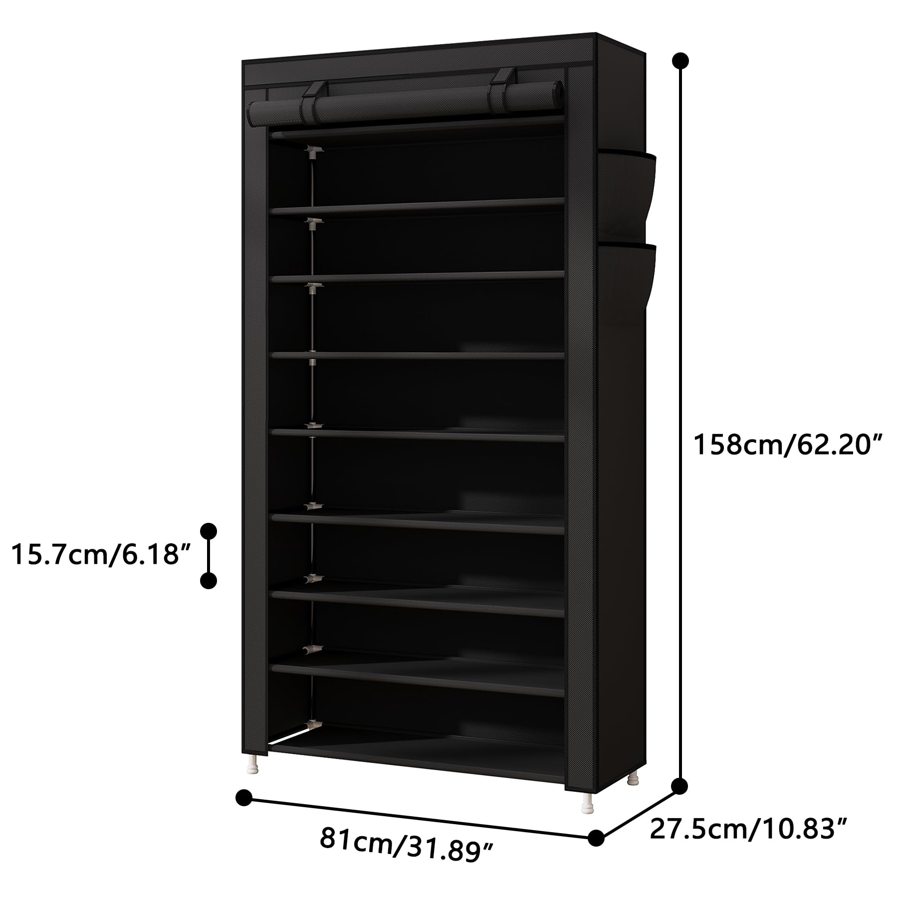 Laiensia spacious storage layer holds multiple pairs while saving floor space.