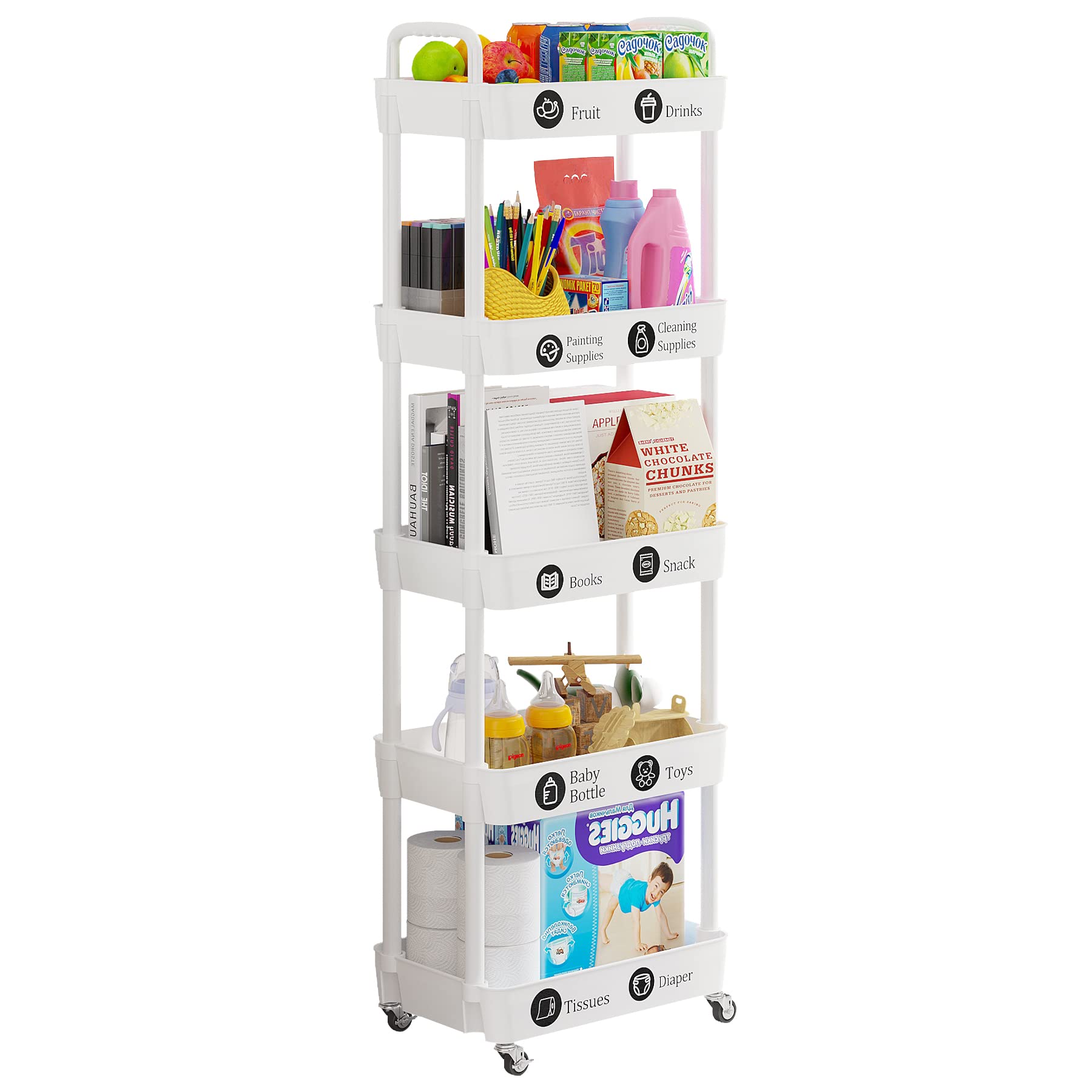 Laiensia sturdy plastic baskets support various items.