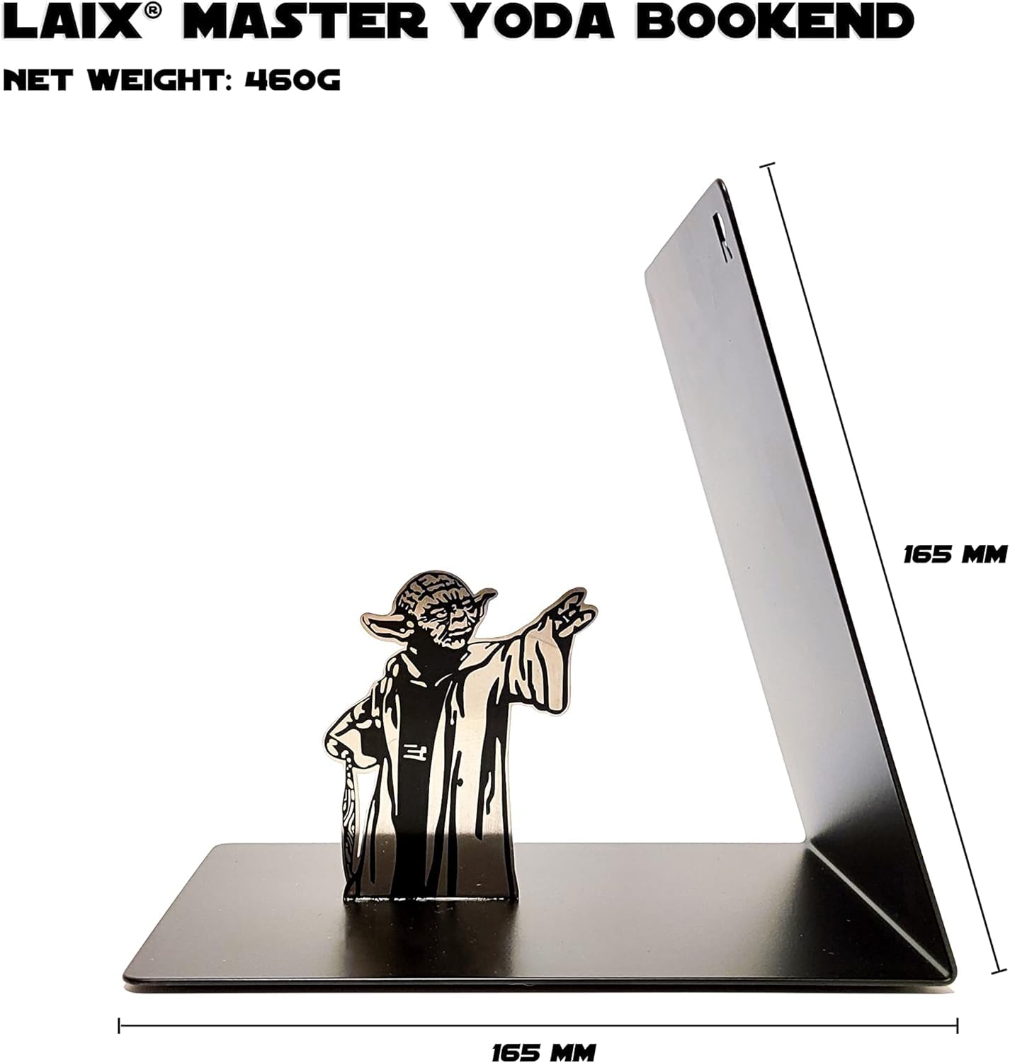 LAIX Double-Sided Yoda Pattern Bookend supports flexible shelf displays.
