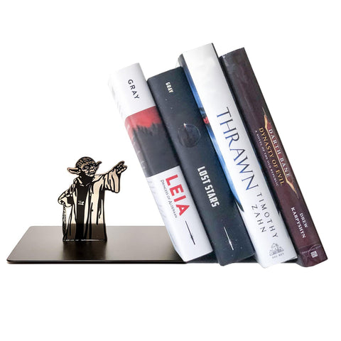 LAIX Master Yoda Force Metal Bookend front view keeps books upright and accessible.