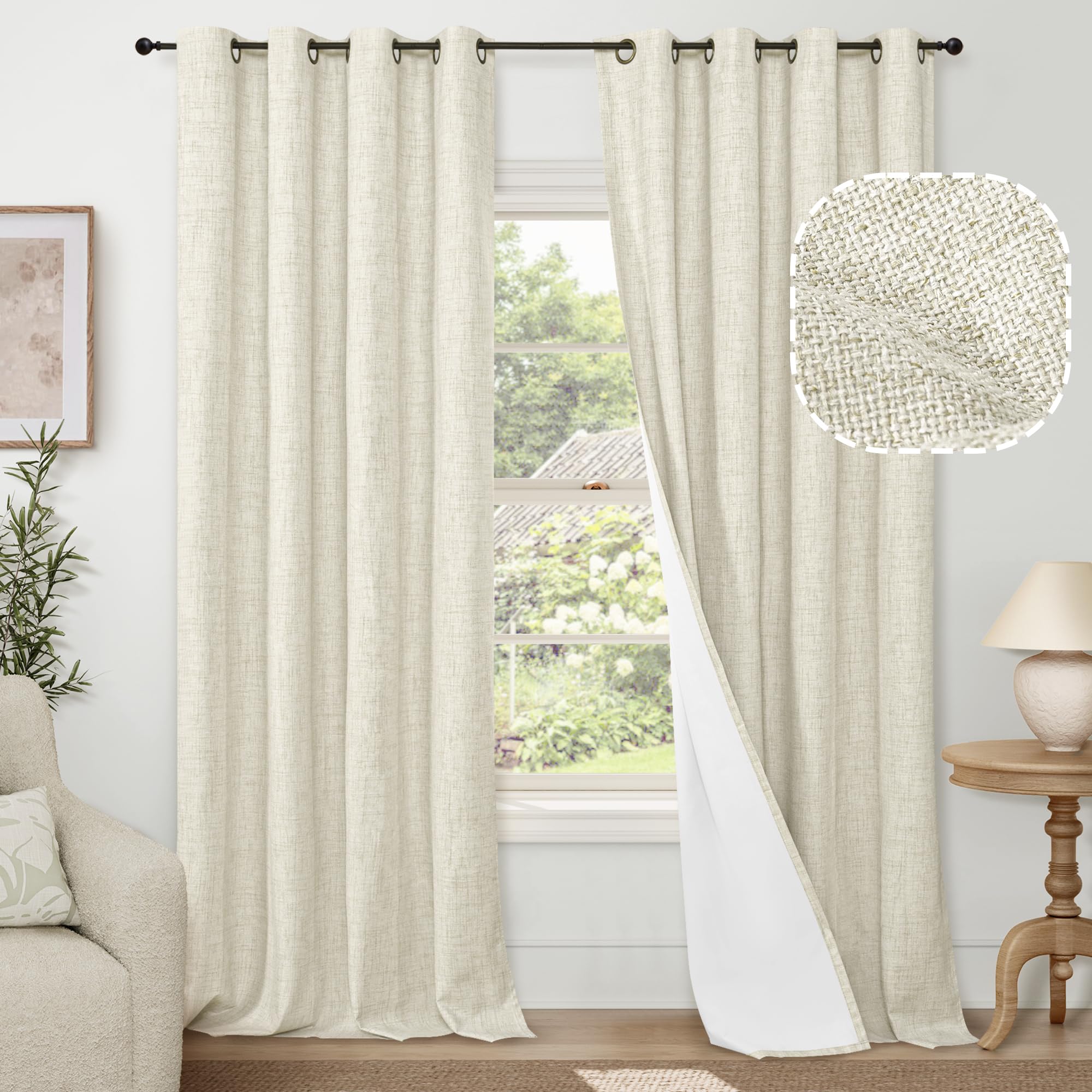 Lajode blackout curtains in a bedroom, 84-inch length, cream color for privacy and rest.