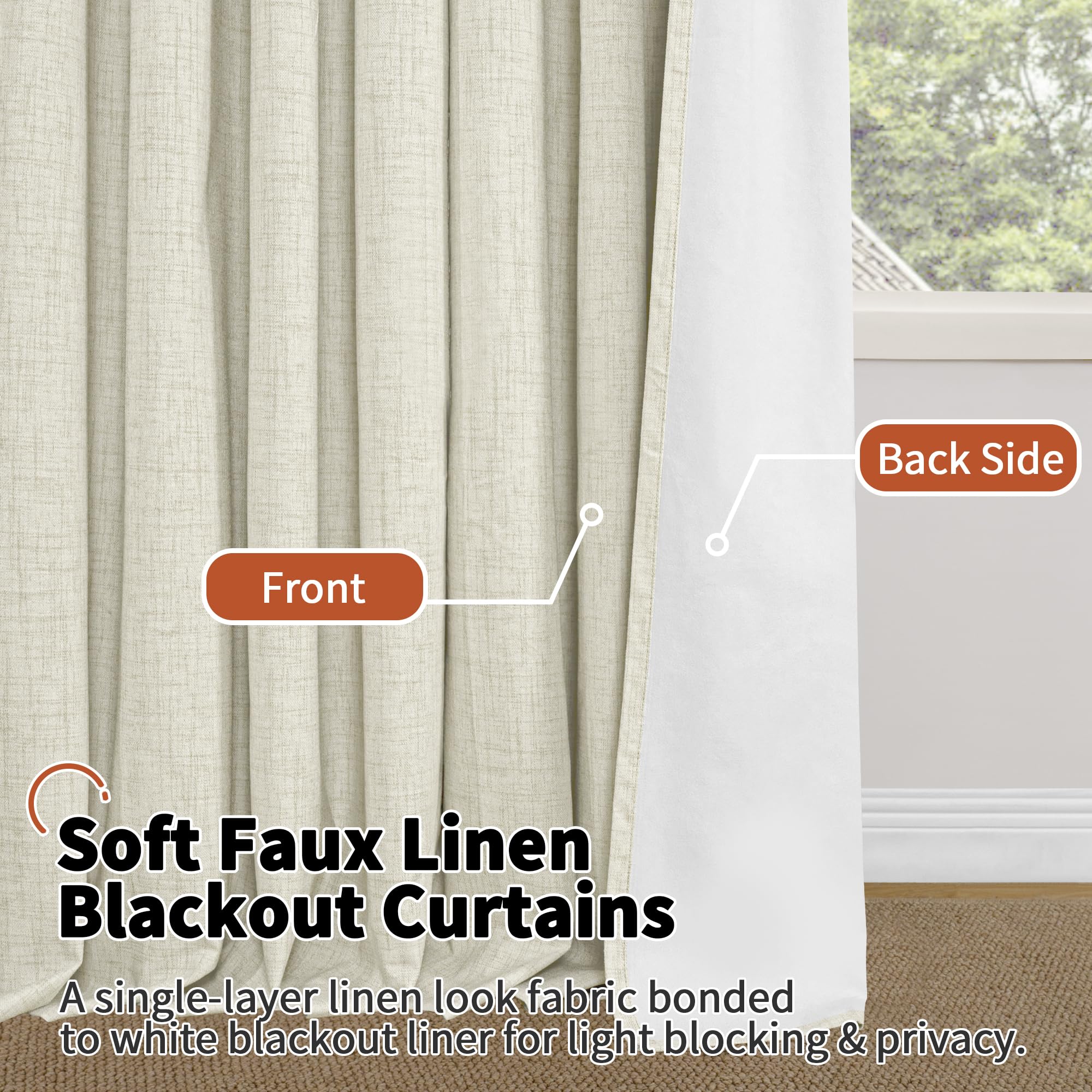 Lajode farmhouse-style living room curtains in natural cream tone.