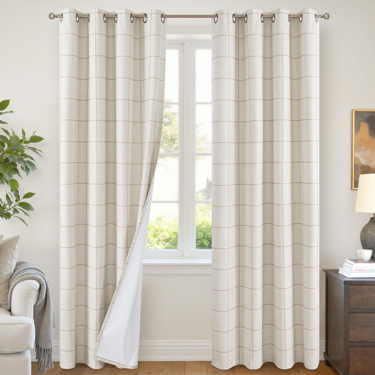 Lajode linen blackout curtains plaid texture add cozy privacy for living rooms.