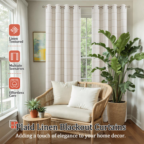 Lajode plaid linen curtains showcase natural texture pairing with neutral decor.
