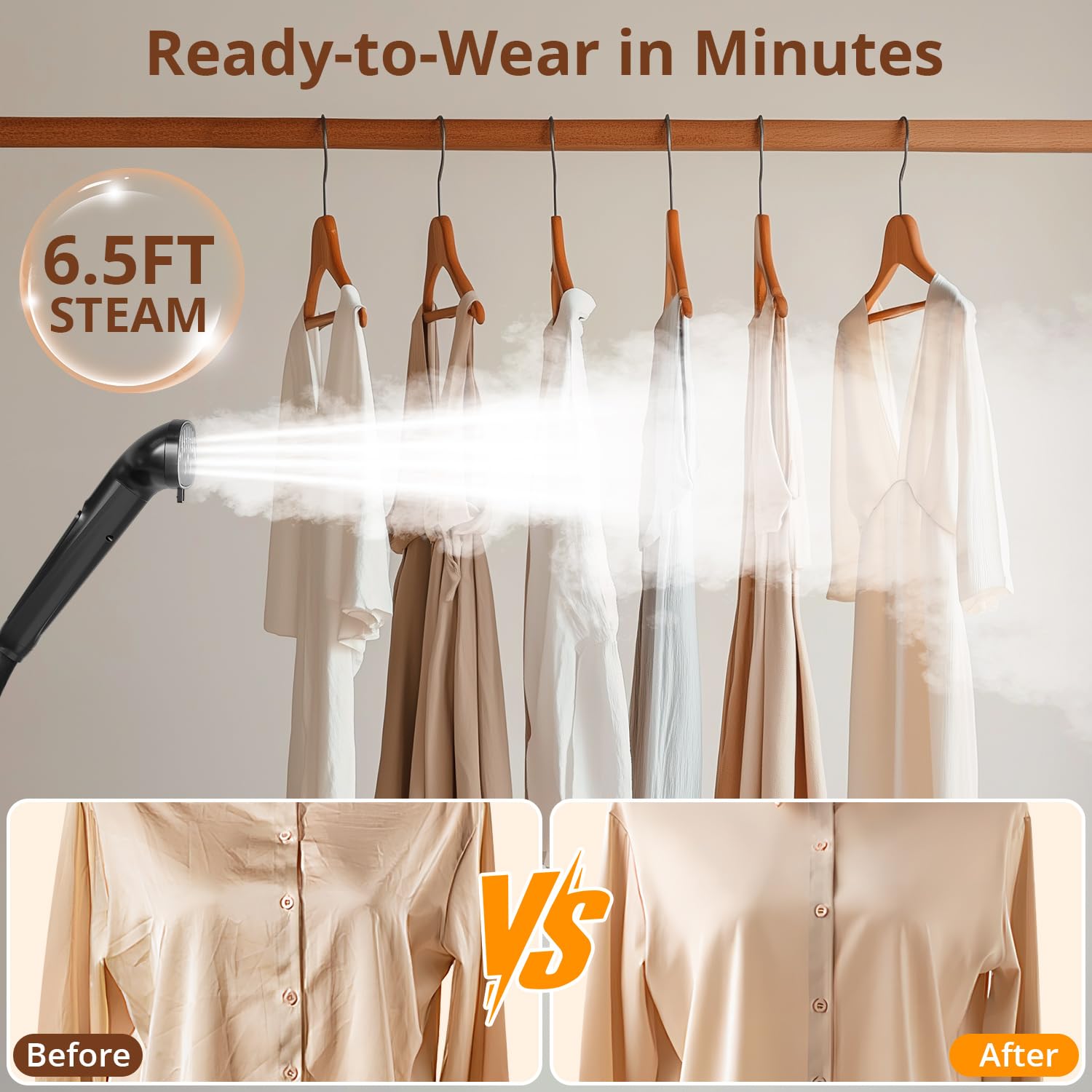 LAKALA dual hanger holds multiple garments for hands-free steaming.