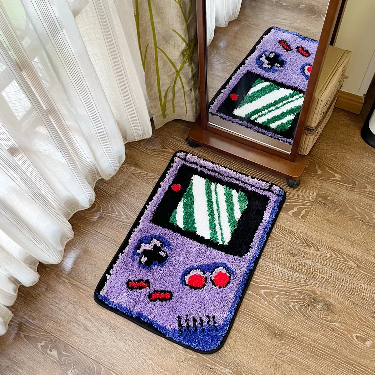 LAKEA tufted purple rug adds retro gaming vibes to game rooms.