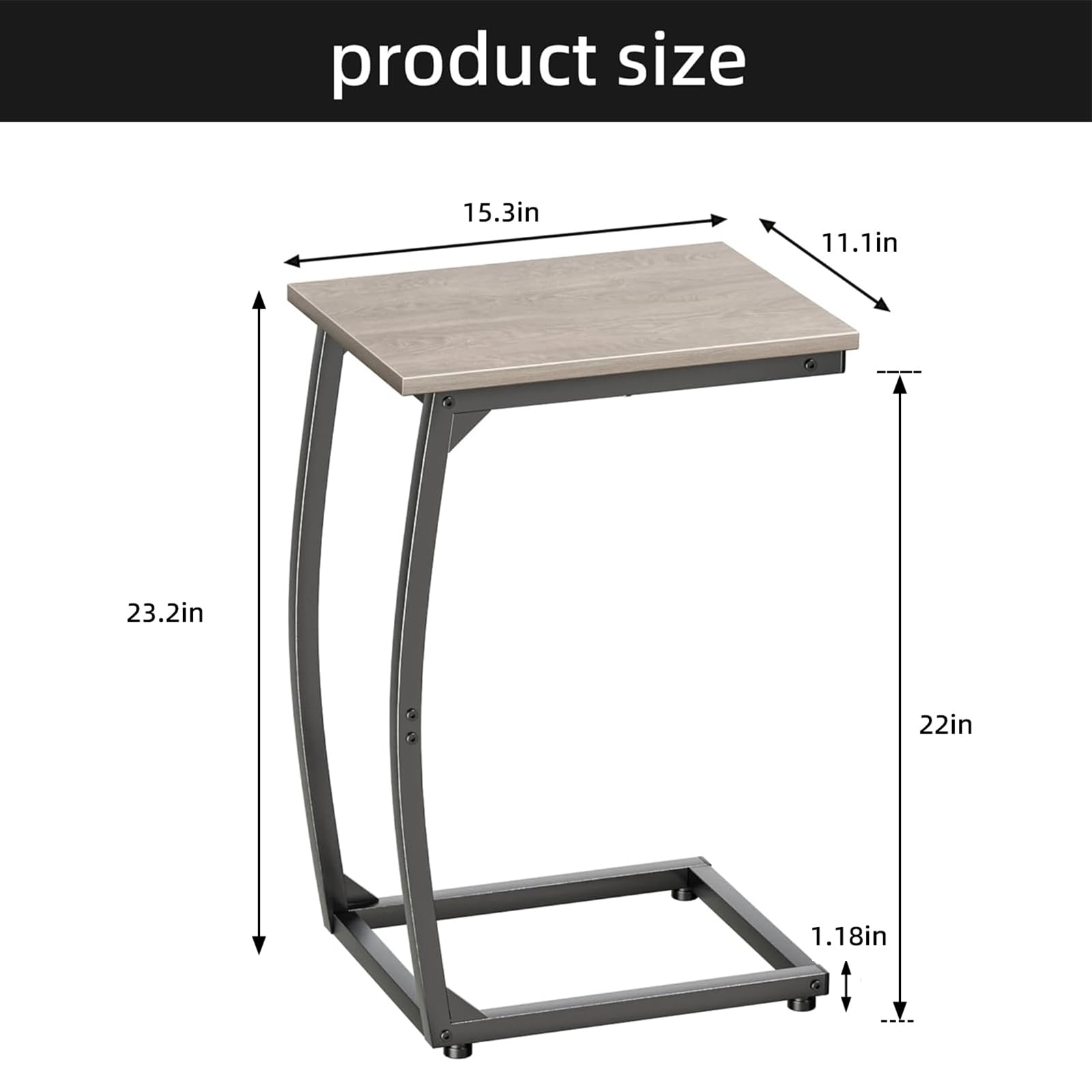 LAKEMID C-Shaped End Table adjustable feet stabilize on uneven floors.