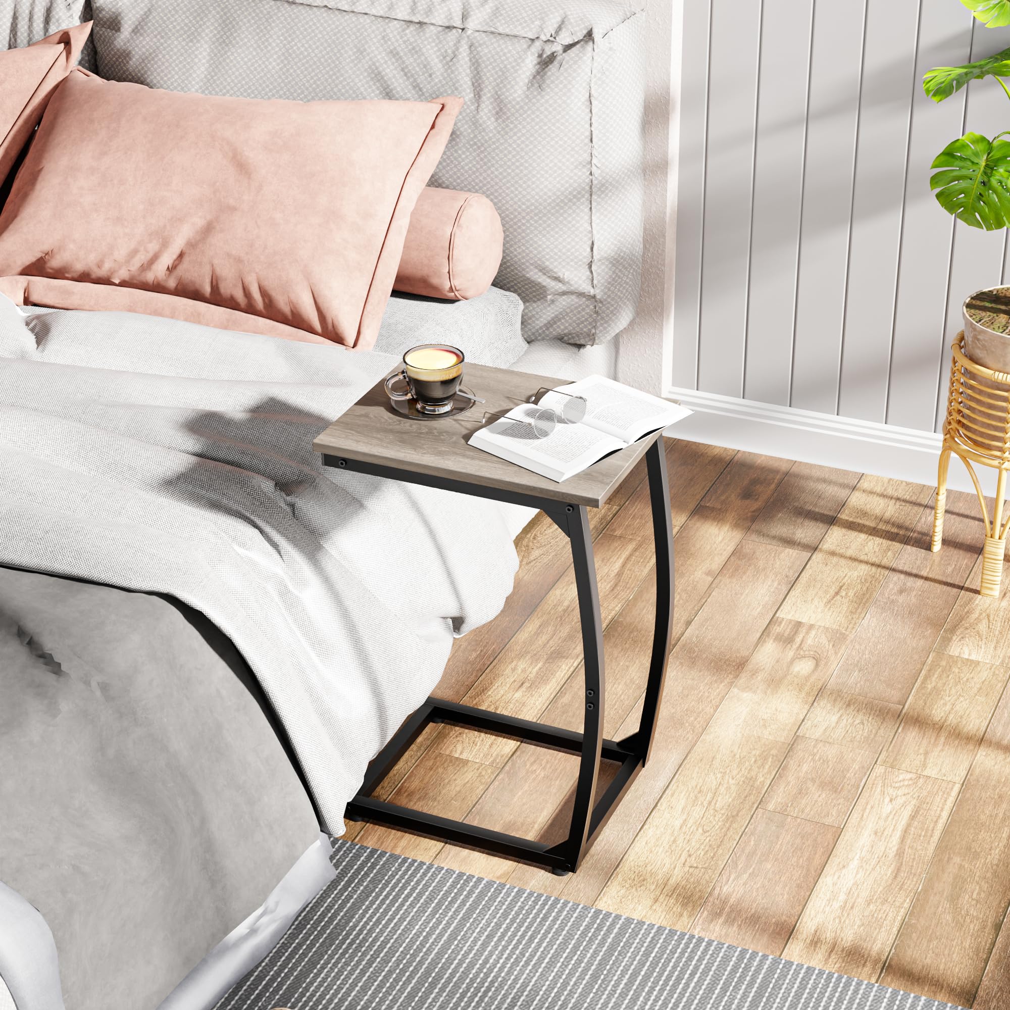 LAKEMID C-Shaped End Table used as nightstand or laptop table.