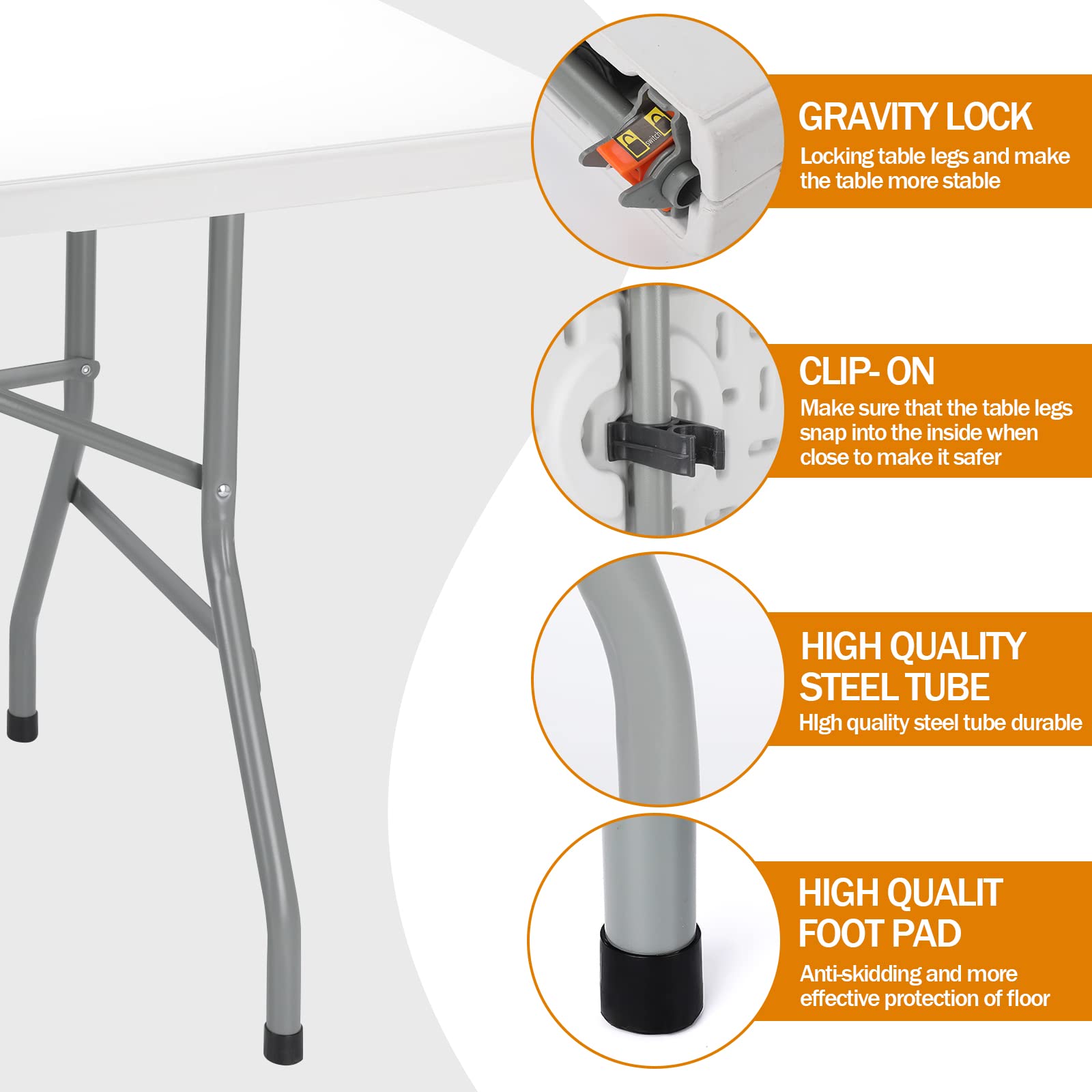 Lakhow 6ft folding table folded in half for compact storage.