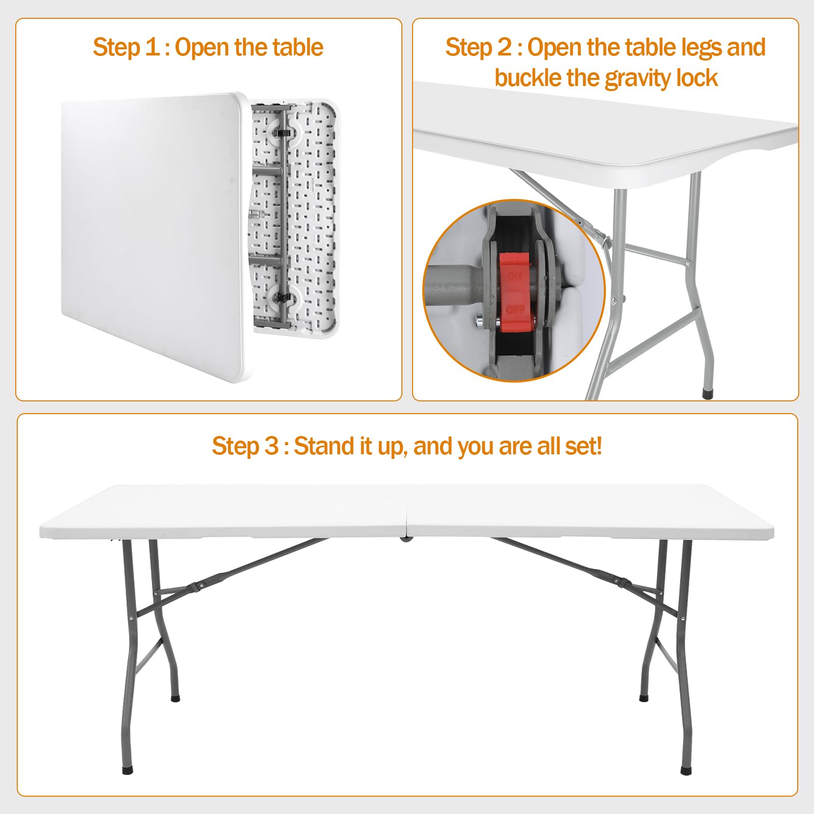 Side view of Lakhow 6ft table with sturdy steel legs.